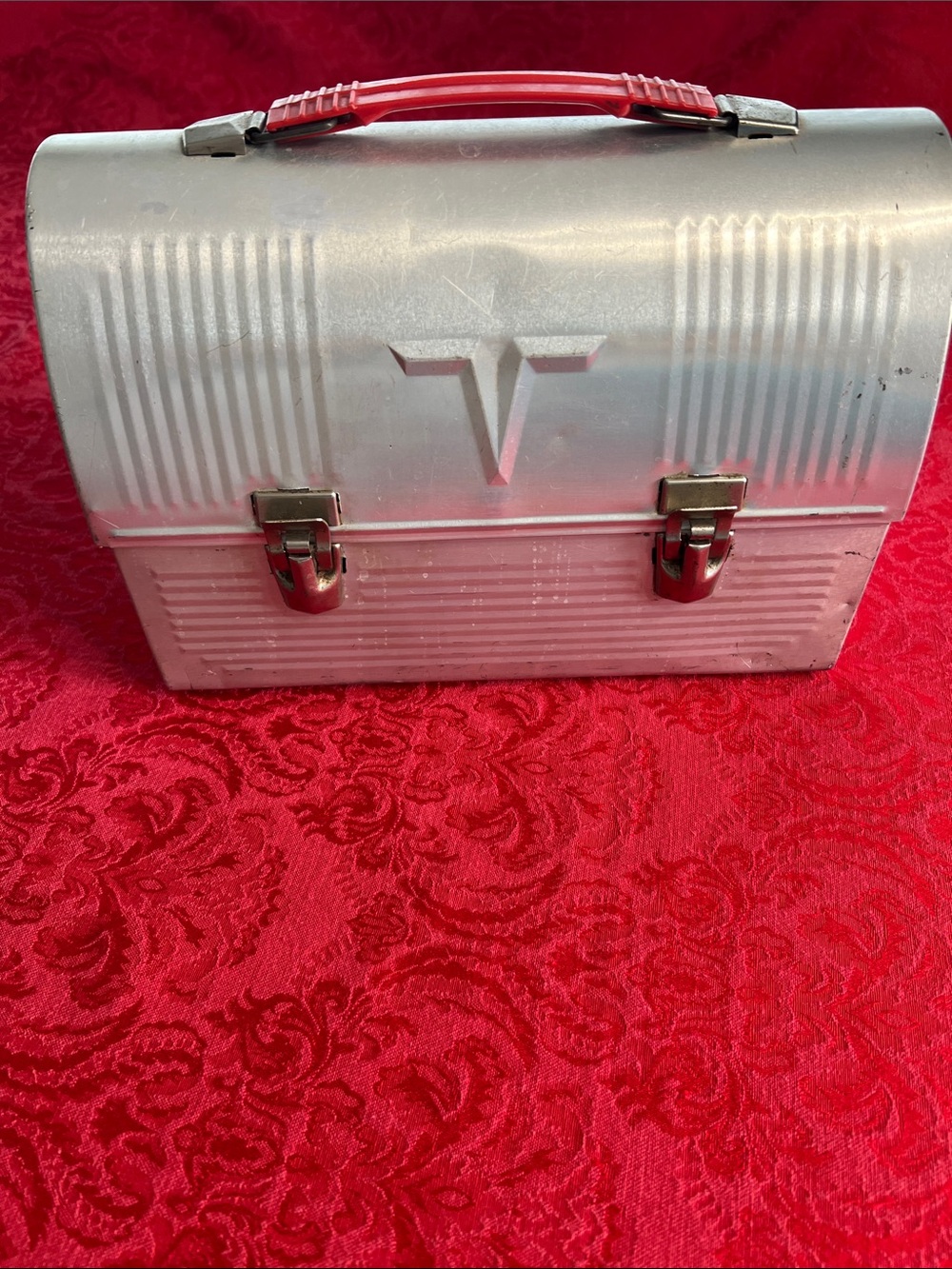 Vintage Thermos Metal Lunch Box Silver Pink King-Seeley Norwich CT USA Retro